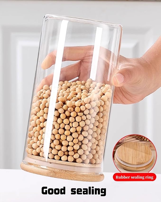 Round Glass Jars with Bamboo Lids [Multi-Size Set of 5], Glass Canisters with Airtight Lids, Glass Food Storage Containers for Pasta, Cereal, Flour, Sugar, Best for Kitchen & Pantry