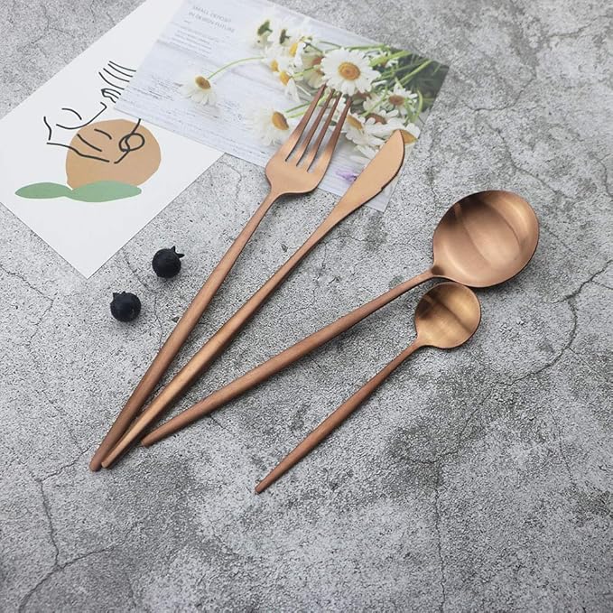 JASHII Silverware Set, 24-Piece Stainless Steel Flatware Set,Kitchen Utensil Set Service for 6,Tableware Cutlery Set for Home, Dishwasher Safe (Matte Rose)