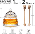 Honey Dispenser Jar with 2 Dippers – 9 OZ Elegant Glass Storage with Superior Drizzle Control & Durable Lid