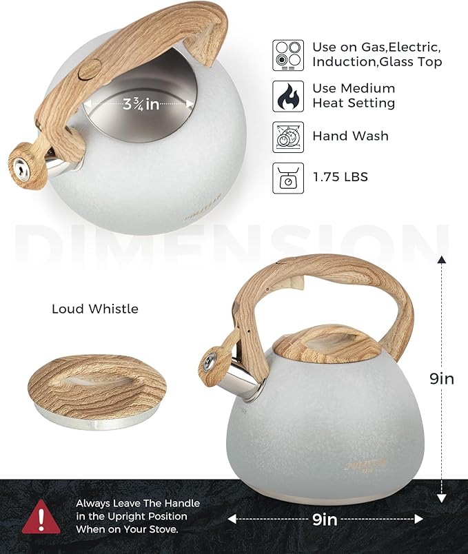 POLIVIAR Tea Kettle, 2.7 Quart Stovetop Tea Kettle, Audible Whistling Teapot with Crackle Finish, Food Grade Stainless Steel for Anti-Rust, Anti Hot Handle, Suitable for All Heat Sources (JX2023-LYW)