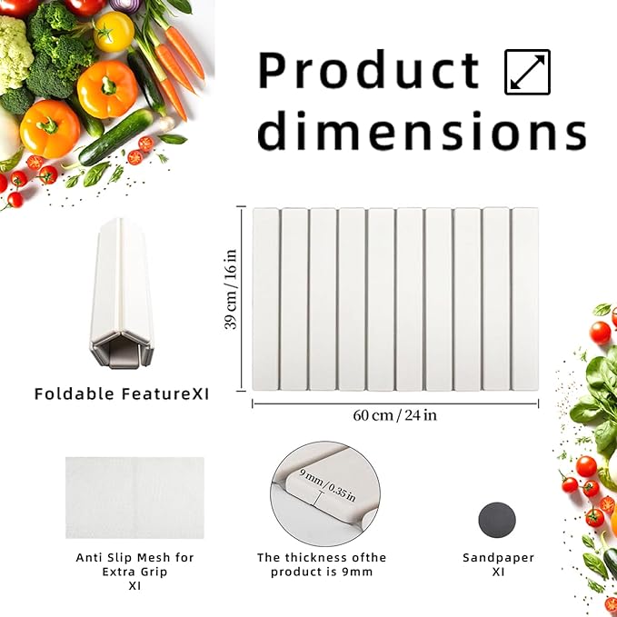 Stone Drying Mat for Kitchen Counter, Collapsible Dish Drying Mat, Fast Drying Diatomaceous Earth Dish Drying Mats, Water Absorbent Diatomite Kitchen Mat (white, medium)