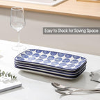 Selamica Ceramic Serving Platters, 14 Inch Serving Trays for Party Entertaining, Large Rectangular Serving Plates for Appetizer, Charcuterie, Dessert, Fruit, Set of 4, Vintage Blue