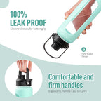 Kodrine Water Bottle with Straw, 24 oz Glass water Bottle with 2 Lids Bamboo Straw Lid and Spout Lid with Handle, 32 oz Clear Water Bottle Glass for Sports Travel, Waterbottle with Time Marker