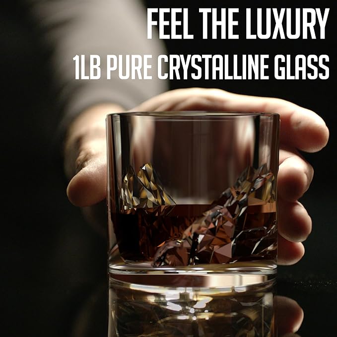 LIITON Grand Canyon Heavy Crystal Whiskey Glasses Gift Set of 2, Thick Freezable Bourbon Glass 1lb Each, Premium Whiskey Gifts for Men, Frozen Crystal Chills Cocktails, 10 oz