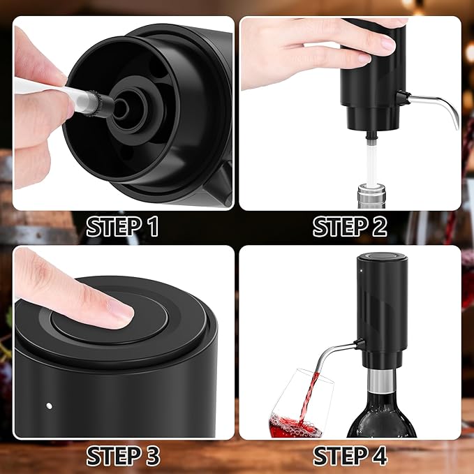 Wine Aerator Electric Decanter – Automatic Wine Dispenser & Pourer with Type-C Rechargeable Battery, Instant Aeration Wine Accessories for Red & White Wine, Christmas Gift for Wine Lovers