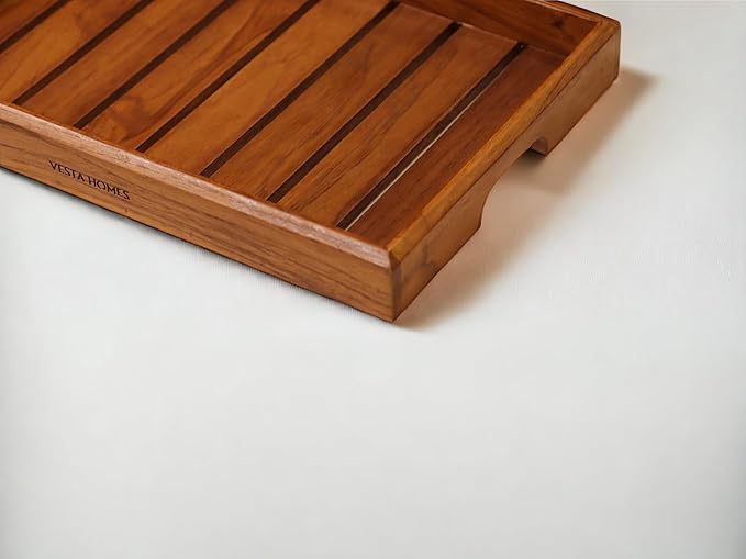 Medium Teak Wood Serving Tray for Home, Kitchen, Breakfast, Restaurant, Office Organizer, Dining Table | Premium Wooden Tray |12 * 8.5 * 1.5 Inches | Handmade in India
