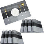 PIGCHCY Placemats Set of 8 Washable Durable Placemat Vinyl Heat Resistant Non-Slip Table Mats Indoor Outdoor (Black)