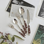 Silverware Set For 8 with Two Rivets, Vintage 40-Piece Everyday Flatware Set with Wood Grain Bakelite Handle, Stainless Steel Cutlery Set, Dishwasher Safe, Knives Spoons and Forks Set