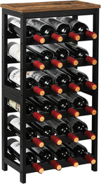 VASMIA Wine Rack Freestanding Floor, 6 Tier Bamboo Wine Storage Shelves with Table Top, 24-Botttle Wine Rack Shelf for Kitchen Bar Dining Room Living Room, Rustic Brown and Black
