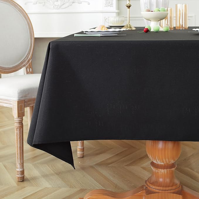 Laolitou Table Cloth Rectangle Linen Waterproof Textured Black Tablecloth, Washable Wrinkle Free Spill Proof Fabric Tablecloths for Dining Table Farmhouse Kitchen Holiday, 60x84 Inch