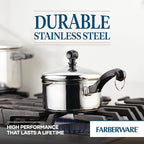 Farberware Classic Stainless Steel 1-Quart Covered Straining Saucepan, Silver