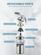 Electric Citrus Juicer Squeezer, Reemix Powerful Orange Juicer with Zine Alloy Die Casting Shell, Luxury Citrus Squeezer with Two Interchangeable Cones for Oranges of any Size (Zine Alloy Die Casting)