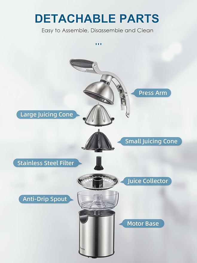 Electric Citrus Juicer Squeezer, Reemix Powerful Orange Juicer with Zine Alloy Die Casting Shell, Luxury Citrus Squeezer with Two Interchangeable Cones for Oranges of any Size (Zine Alloy Die Casting)