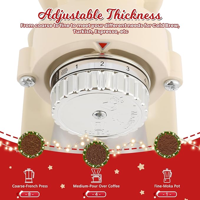 Electric Coffee Grinder Burr Espresso Coffee Bean Grinder Small Automatic Stainless Steel Coffee Mill With Brush, Creamy White