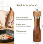 2 Pack Acacia Wood Salt and Pepper Grinder Set, Wooden Salt and Pepper Mill Set Salt and Pepper Shaker Tableware Birthday Gifts Ceramic Core-8 Inch
