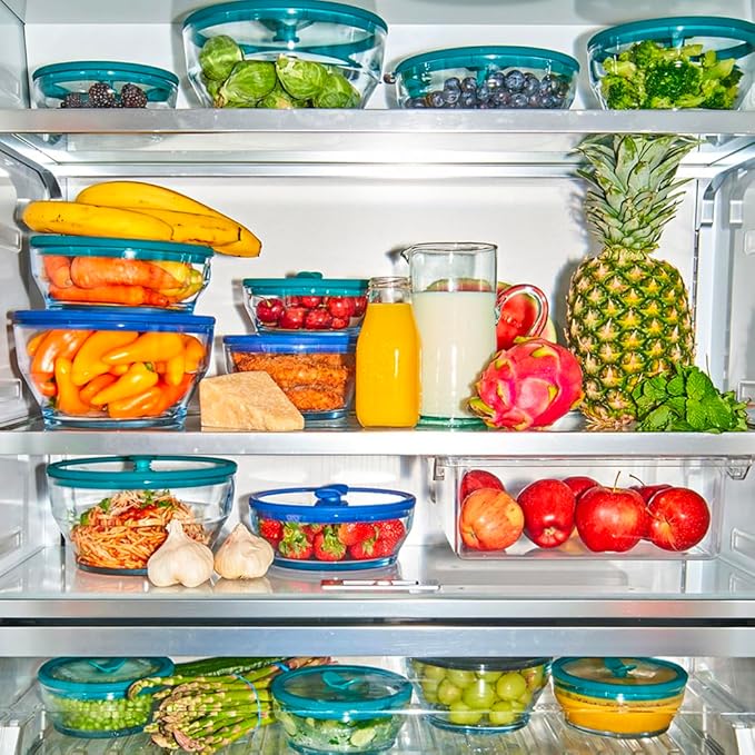 Anyday 7-Cup Glass Food Storage with Glass Lid, Round Shallow Dish | Plastic-Free Meal Prep & Microwave Cookware | Stackable Airtight Storage Container with Vented Lid for Microwave-Safe Reheating