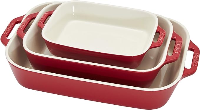 STAUB Ceramic 3-pc Rectangular Baking Dish Set, Cherry