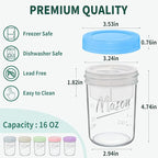 16 oz Overnight Oats Containers with Lids, 6-Pack Leak-Proof Wide Mouth Mason Jars & Separate Compartments for Fruits/Nuts, Airtight Glass Jars for Chia Pudding, Yogurt, Parfait and Salad