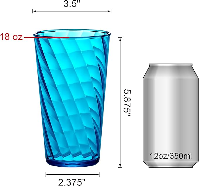 Amazing Abby - Glacier - 18-Ounce Plastic Tumblers (Set of 8), Mixed-Color Reusable Plastic Cups, Stackable, BPA-Free, Shatter-Proof, Dishwasher-Safe