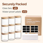 ComSaf 0.6 Qt Glass Food Storage Jars Set of 9, Clear Glass Storage Containers with Lids, Pantry Organization Jar, Spice, Blooming Tea, Oat, Coffee and Sugar Container, Small Canister Set for Kitchen