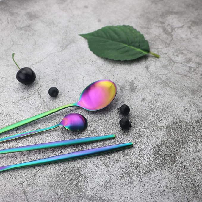 JASHII Flatware Silverware Set Stainless Steel Satin Finish Cutlery Set Service for 6, 30-Piece Spoons And Forks Kitchen Utensil Set, Dishwasher Safe (Matte Rainbow)