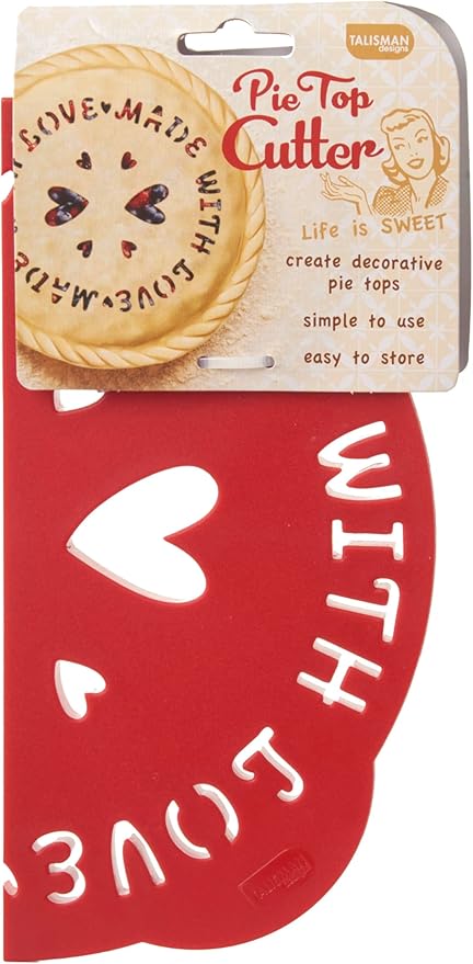 Talisman Designs Pie Top Cutter | Pie Crust Cutter | Pie Decorating Tools | Pie Pastry Baking Accessories | Stencil Crust Cutout | 10-Inch | Made with Love Design | Red