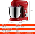 Stand Mixer, 5.5 Quart, 10 Speed Tilt-Head Food Mixer, Kitchen Electric Mixer with SS Bowl, Copper Motor, Beater, Dough Hook, SS Egg Whisk (450W Red)