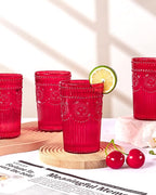 Ciaell 12 Pack Romantic Plastic Water Glasses - 14 Oz Red Vintage Drinking Glasses, Embossed Ribbed Plastic Cups, Textured Striped Set for Juice, Beverages, Beer, Cocktail, Christmas