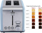 Rae Dunn Toaster, Stainless Steel 2 Slice Square Toaster, Wide Slot with 5 Browning Levels, with Bagel, Defrost and Cancel Options (Baby Blue)