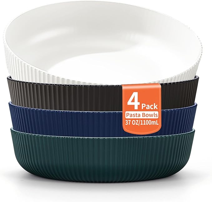 Berglander Pasta Bowls Set of 4, Salad Bowls 37oz Unbreakable Large Plastic Soup/Salad/Fruit/Serving Bowls for Home, Restaurant, Outdoor, Picnic, Camping, Serving Dishes