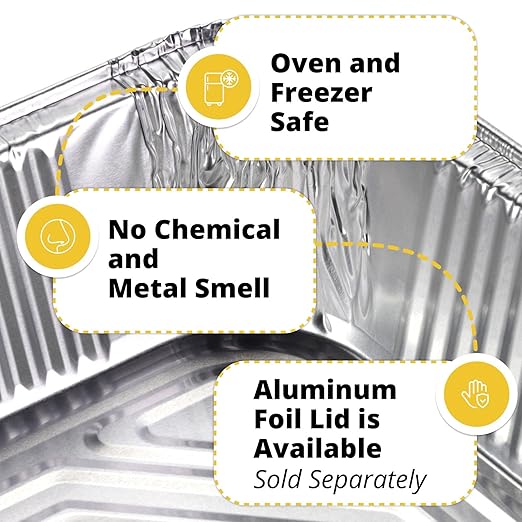 IDL Packaging Half-Size Aluminum Steam Table Pans - Deep, 13" x 11" x 3" (Pack of 5) - Disposable Foil Pan for Grilling, Roasting, BBQ, Cooking, Baking, Freezing