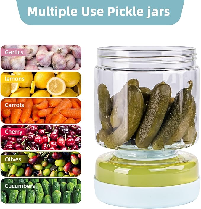 Glass Pickle Jar with Strainer Flip,34oz Pickle Container,Hourglass Pickle Juice Separator Jar for Olives,Gherkins or Sliced,Leakproof Dishwasher Safe