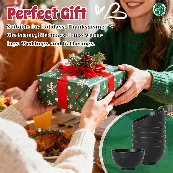 Homienly Wheat Straw Small Bowl Set of 8, Unbreakable Dessert Bowl - 10 OZ, Wheat Straw Mini Bowls for Kitchen, Kids, Microwave and Dishwasher Safe Bowls for Snack, Appetizer, Ice Cream (Black)