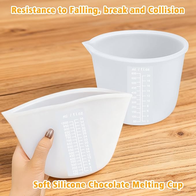 Palksky Silicone Cups for Melting Chocolate, 2PCS Chocolate Melter Set (600ml & 1000ml), Chocolate Melting Pot for Dipping & Melting Chocolate, Reusable Baking Supplies for DIY Chocolate Molds