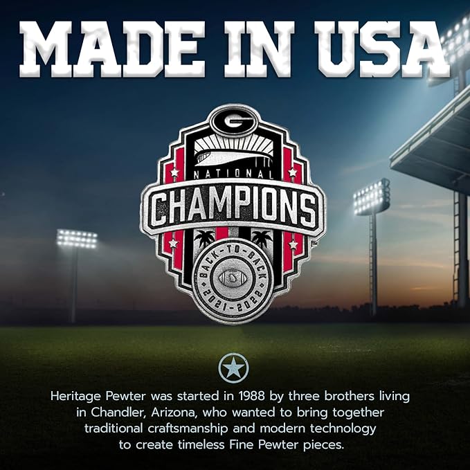 Heritage Pewter Georgia Bulldogs 2022 National Championship Double Old Fashion | Double Rocks Glass 14 OZ for Liquor | Expertly Crafted Pewter Glass