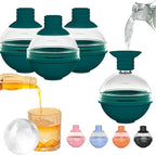 【Set of 4】 Ice Ball molds for cocktails, Bourbon, Whiskey Round Silicone Sphere Ice Molds with Funnel, Large Ice Cube Maker 2.4 Inch Ice big Balls trays, 2-in-1 Funnel Lid W-K8 (Deep Green)