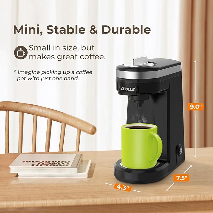 CHULUX Mini Single Serve Coffee Maker for K Cup Capsule, Tiny Small Size Coffee Machine for One Person Travel, RV, Truck and Home, Black