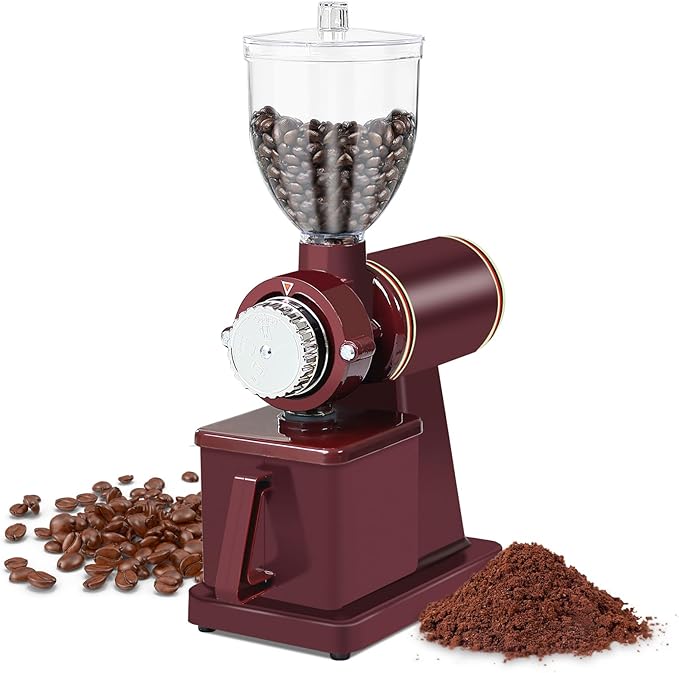 YaeMarine Professional Electric Coffee Grinder Coffee Bean Powder Grinding Machine Coffee Grinder Mill Grinder Thickness Adjustable (Red)