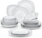 MALACASA Dinnerware Sets, 24 Piece Porcelain Square Dishes, White with Black Rim Plates and Bowls Sets, Ceramic Dish Set for 6, Chip Resistant Dishware Sets, Series ELISA