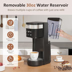 SUNVIVI Iced Coffee Maker, Single Serve Coffee Maker with 3 Brewing Options for K Cup Pod or Ground Coffee, 30oz Removable Water Reservoir & Reusable Filter, Ideal for Home & Office, Black