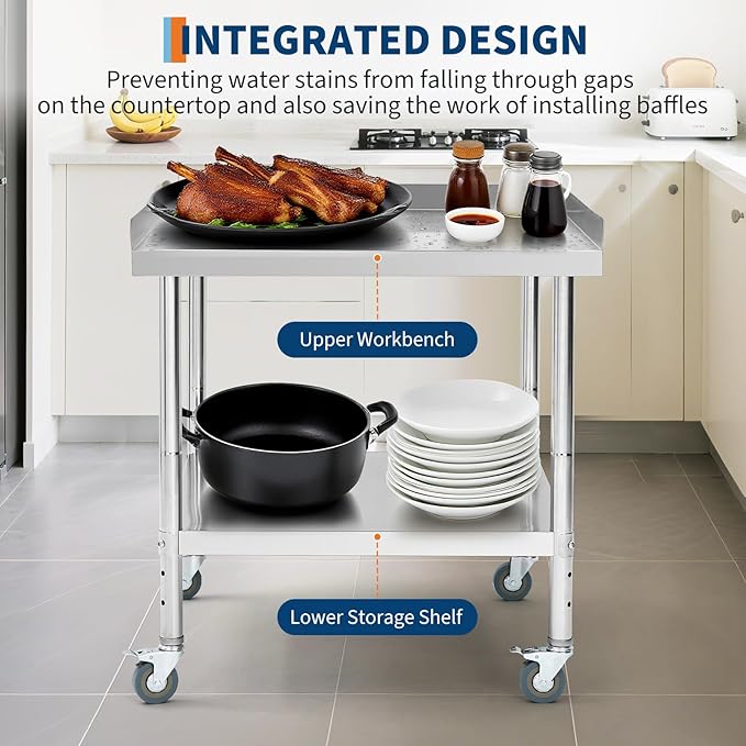 24x24x30 Inch Stainless Steel Equipment Grill Stand Table NSF Certified with 5" Wheels, 400 Lbs Capacity, 2" Edge Baffle, for Hotel, Home, Commercial Restaurant Kitchen