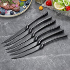 Lemeya Stainless Steel Black Steak Knives Set of 6,Forge Steak Knife,Serrated Steak Knives Set,6 Piece Heavy Steak Knives-10 inch,Mirror Polished,Dishwasher Safe
