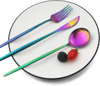 JASHII Silverware Set, 24-Piece Stainless Steel Flatware Set,Kitchen Utensil Set Service for 6,Tableware Cutlery Set for Home, Dishwasher Safe (Matte Rainbow)