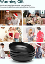 Teocera Matte Black Pasta Bowls Set of 4-35oz Large Oversized Porcelain Bowls for Spaghetti & Salad | Heat-Resistant, Chip-Resistant, Microwave & Dishwasher Safe | Smooth Non-Porous Surface