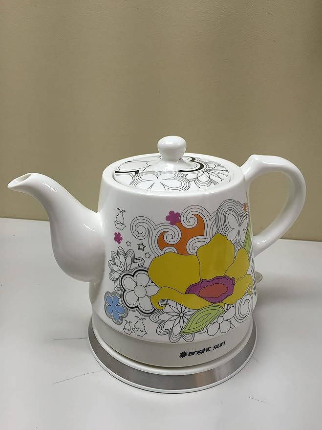 FixtureDisplays® Teapot, Ceramic, Teamaker, Large Yellow Flower 12039NEW-NPF
