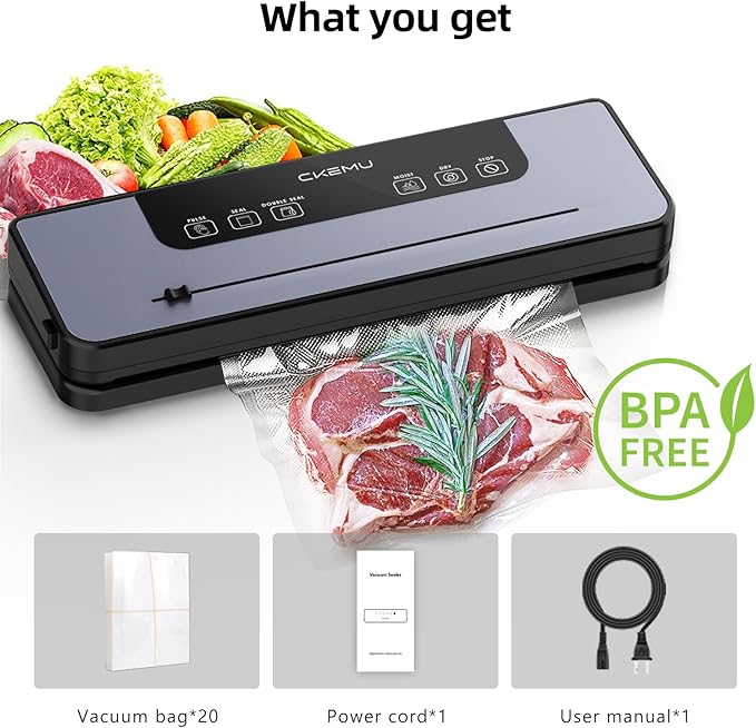 Vacuum Sealer for Food, Multi-Functional Food Saver with 20 Vacuum Bags, 6 Modes, Pulse Function, Wet & Dry Mode, Built-in Cutter
