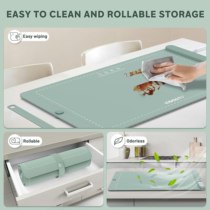 Food Warming Mat WochiTV Electric Warming Tray with 6 Level Temperature Control and 6 Hours Timer Extra Large Food Warmer Perfect for Parties Gatherings Buffet (Pale Green)