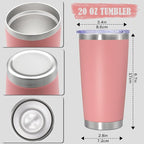 20 oz Tumbler Coffee Tavel Tumblers Bulk with Lid Stainless Steel Double Wall Vacuum Insulated Mug Powder Coated Cups fit Car Cupholder for Hot and Cold - Pink, 8Pack