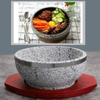 MDLUU Dolsot Bibimbap Bowl 32 Oz, Granite Stone Bowl with Wood Base, Dolsot Pot for Korean Soup, Rice and Stew