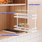 Pull Out Spice Rack Organizer for Cabinet, 2 Tier Metal Slide Out Seasoning Organizer and Storage Heavy Duty Vertical Spice Rack Shelf Pullout for Kitchen Cabinets No Drilling(1 Pack, White)